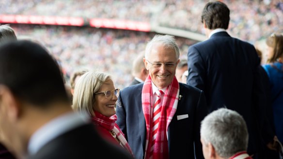 Prime Minister Malcolm Turnbull and Lucy Turnbull attend the 2016 AFL Grand Final at the MCG.