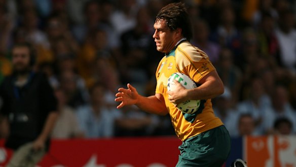 George Smith in action in the Rugby World Cup when Australia played Japan.