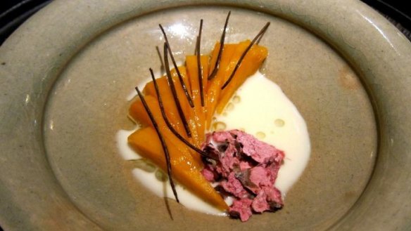 Native produce: Hyokkori pumpkin, cherrywood oil and salted cherry blossom.