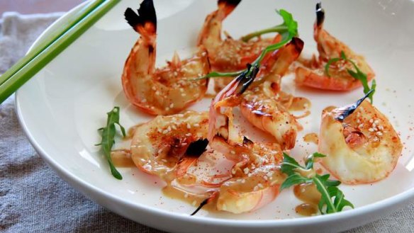 Grilled prawns with yuzu dressing.