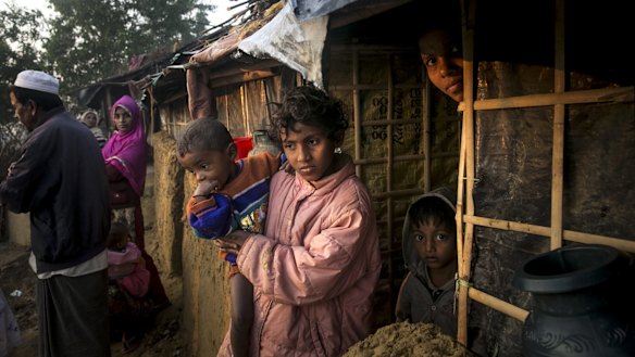 Refugees in Kutapalong Rohingya refugee camp in Cox's Bazar, Bangladesh.