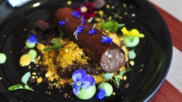 Chocolate mousse and avocado dessert at Les Bistronomes in Braddon