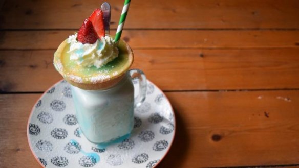 Johnny Pump's lemon-tart-topped Blue Heaven milkshake.