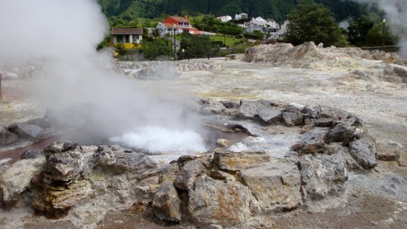 Hot springs at Furnas, on Sao Miguel island in the Azores, are used for cooking.