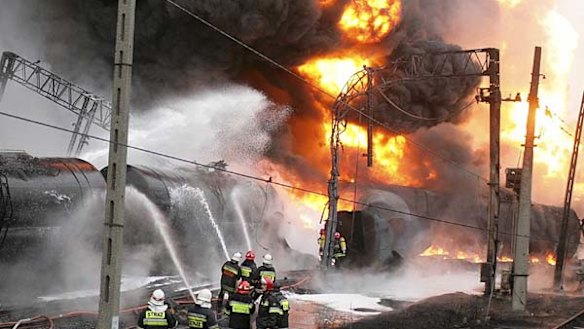 Train crash: oil tanks explode
