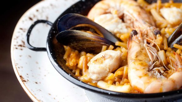 Fideua de Gandia - a traditional short noodle dish with fish, mussels and prawns.