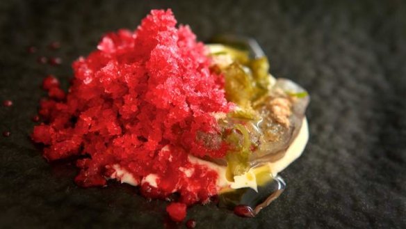 Prawn and rhubarb granita, a good example of Loam's innovative approach to food.