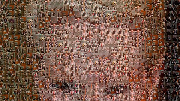 Mosaic of former Speaker Bronwyn Bishop made from the photos of MPs who have been suspended from question tIme under 94a. 