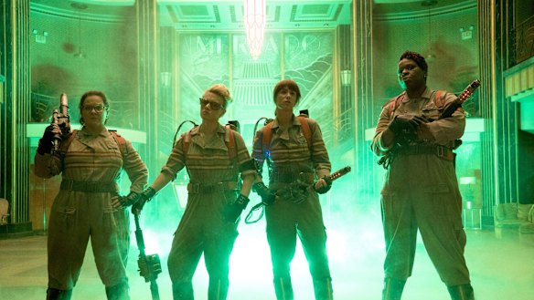 Facing a wave of hate online ... Melissa McCarthy, Kate McKinnon, Kristen Wiig and Leslie Jones in  <i>Ghostbusters.</i>