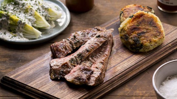 Flank steak and baby cos with buttermilk dressing.