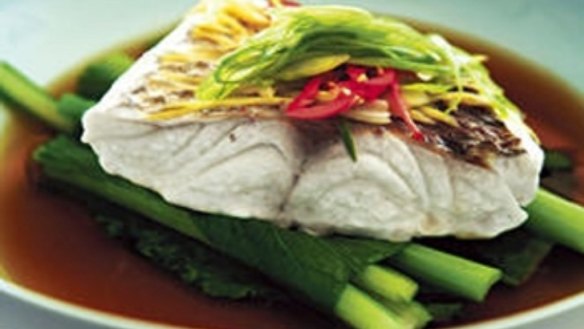 Steamed snapper, ginger and soy broth
