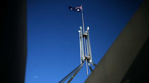Flag at Parliament House in Canberra on Friday. Photo: Alex Ellinghausen
