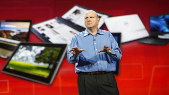 Microsoft CEO Steve Ballmer delivers his keynote address on the eve of the Consumer Electronics Show in Las Vegas.