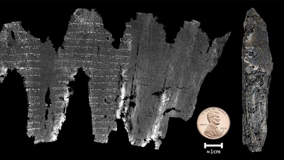 A composite image of the completed virtual unwrapping of the En-Gedi scroll.