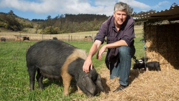 TV farmer Matthew Evans at his farm in southern Tasmania.