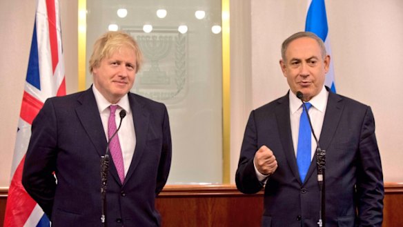 Britain's Foreign Secretary Boris Johnson with Israel's Prime Minister Benjamin Netanyahu in Jerusalem, Wednesday 8 March, 2017.