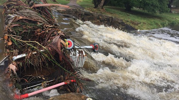 Sullivans Creek was still flowing strongly on Monday.