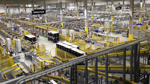 An Amazon warehouse in Germany. Local retailers are divided over what effect the internet giant will have when it arrives in Australia.