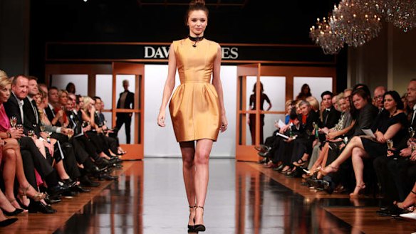 Miranda Kerr wearing a design by Kym Ellery at David Jones' autumn/winter 2013 fashion launch.