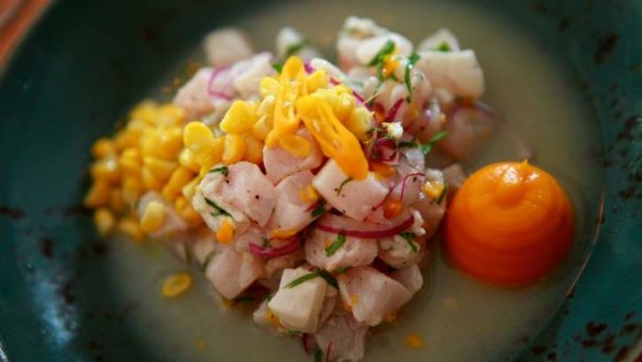 Diced blue-eye trevalla ceviche at Piqueos.