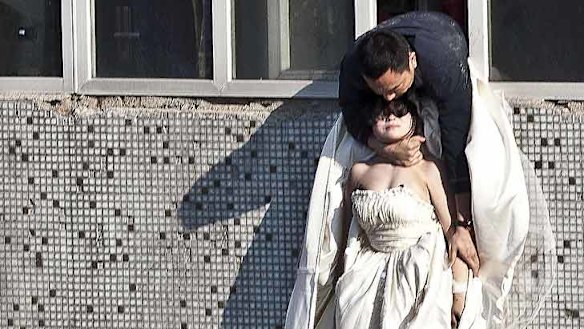 bride falls out of dress Wedding Dress Falls Down