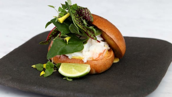 Fancy sandwich: Crayfish and coastal spinach roll.