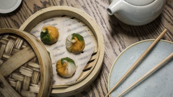 Colourful steamed dumplings.