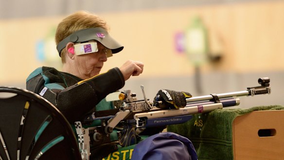 Australian shooter Elizabeth Kosmala competes in the Women's Air Rifle Finals at the London Paralympic Games in 2012.