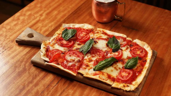 Tomato, basil and mozzarella pizza.