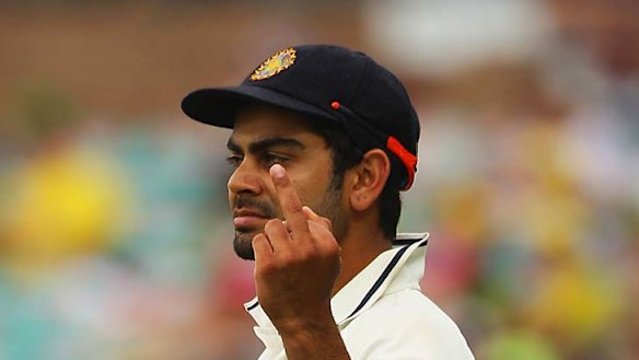 Out of joint: Virat Kohli gestures to the crowd at the SCG yesterday.