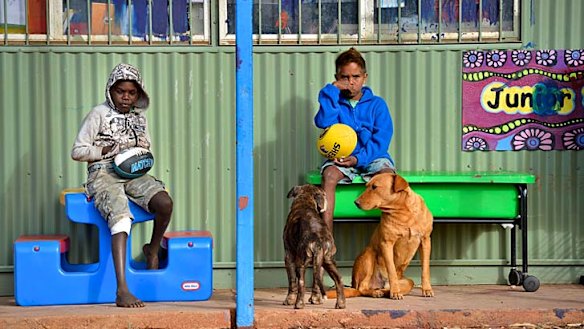Pupils at Fregon School take a break.