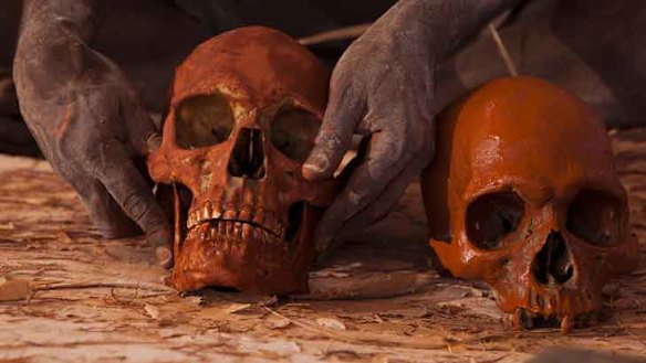 A photograph from Glenn Campbell's award-winning essay of Arnhem Land elders reburying ancestral bones, which had been held by the Smithsonian Institution in the US for 60 years.