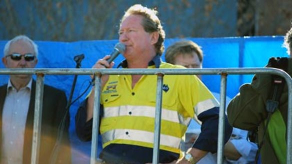 Andrew Forrest addresses the crowd at today's rally in the city.