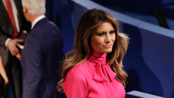 Melania Trump donned a Gucci pussy bow blouse for the second presidential debate. She rarely wore US designers over her husband's campaign.