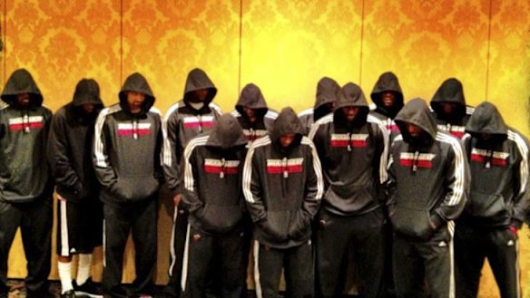 In Trayvon's memory ... the Miami Heat basketball star LeBron James's Twitter photo of his teammates protesting in hoodies.