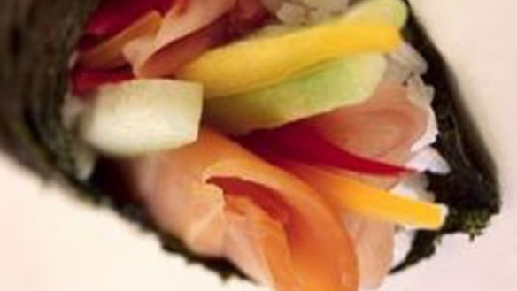 Flame-seared salmon sushi