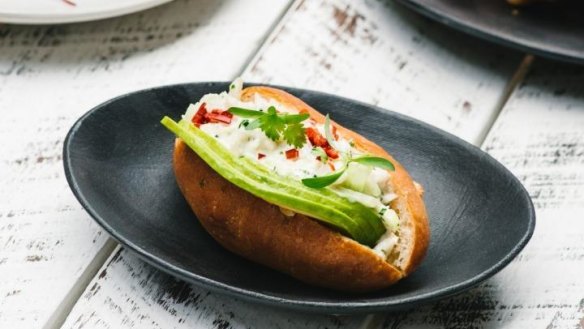 Crab roll with celery and avocado.