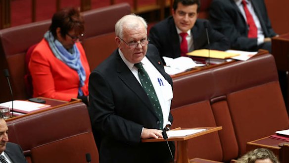 Senator Joe Bullock delivers his first speech in the Senate. Photo: Alex Ellinghausen