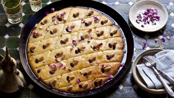 Basbousa with pistachio and almond.