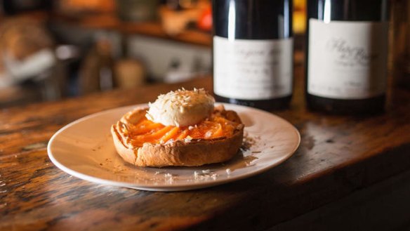 The peach dessert uses house-made pastry.