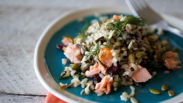 Omega-3 boost ... Salmon salad with wild and brown rice.