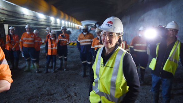 Premier Gladys Berejiklian at a new section of tunnel for the WestConnex toll road.