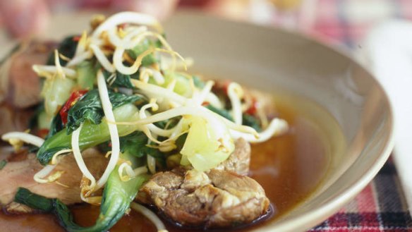 Steak tossed with bok choy and chilli ginger dressing