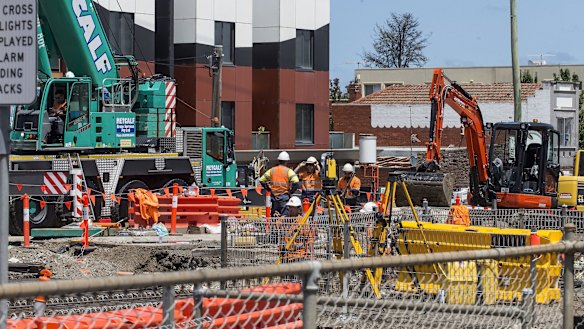 Roadworks near Ormond railway station in 2016.