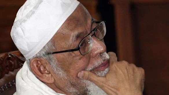 Radical cleric Abu Bakar Bashir in court in Jakarta today.