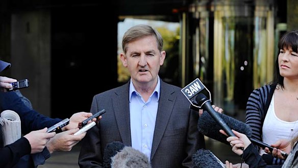 Deputy Premier Peter Ryan speaking to the media about phone tapping accusations.