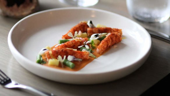 Impressive pub plate: Poached prawns.