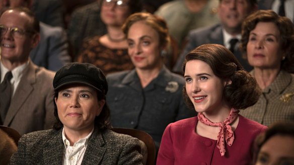 Alex Borstein (left) as Susie Myerson,  and Rachel Brosnahan as Midge Maisel in the original and fast-talking comedy.