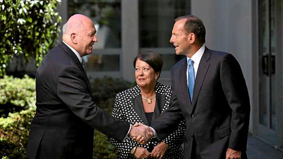 General Peter Cosgrove with Prime Minister Tony Abbott and his wife Lynne.