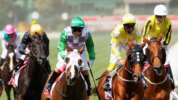 Michelle Payne rides Prince of Penzance to win the Melbourne Cup.